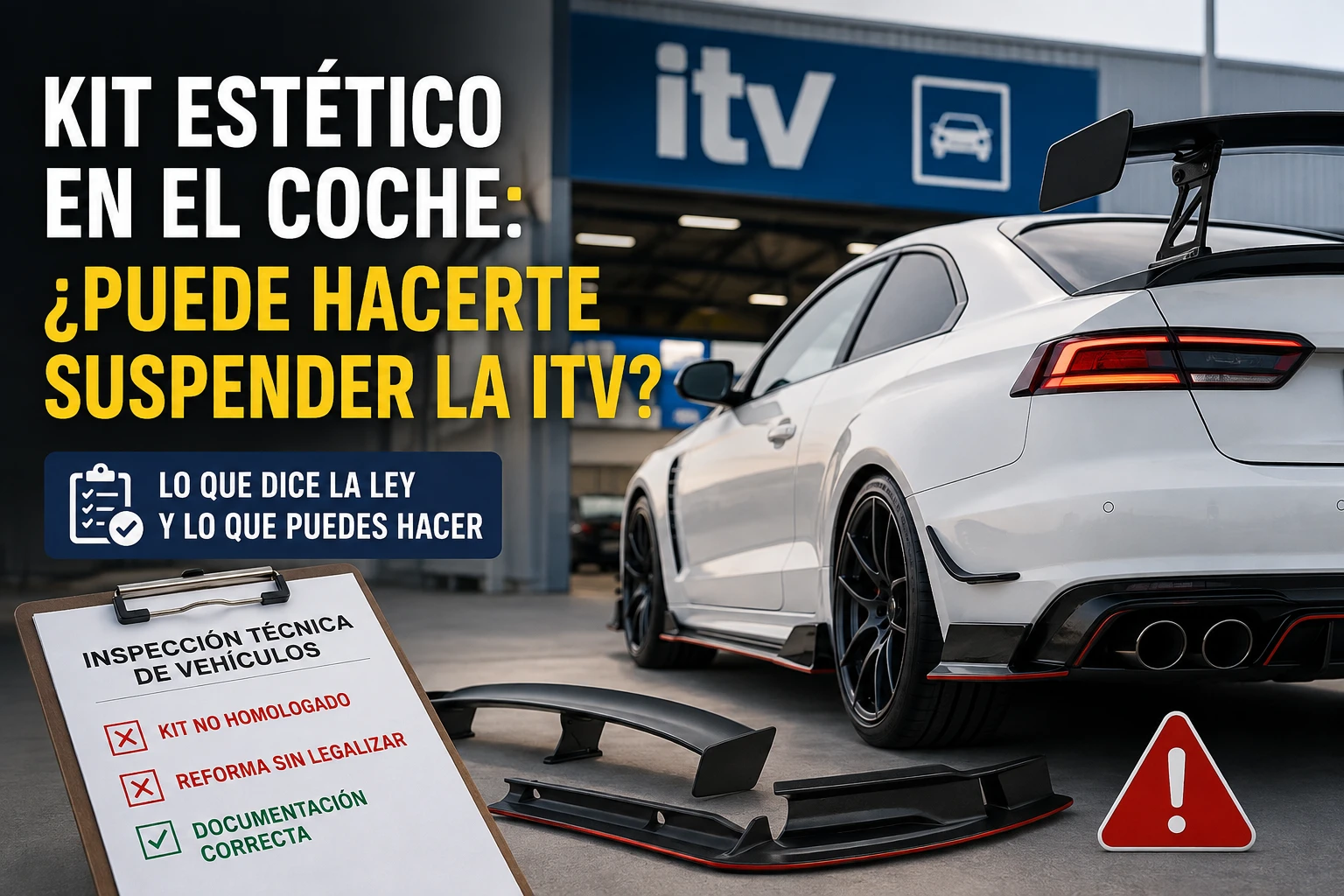 Kit estético en un coche durante una inspección ITV